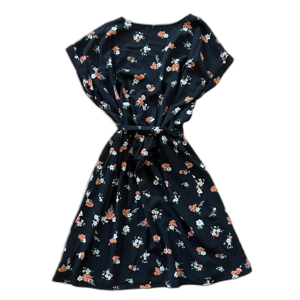 Girls Fall Black Floral Short Sleeve Picture Day Prairie Dress sz L 8-13 - Picture 5 of 6
